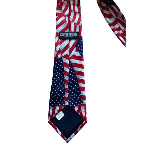 American Flag Patriotic Steven Harris Necktie Stars & Stripes Hand Made - Picture 3 of 4